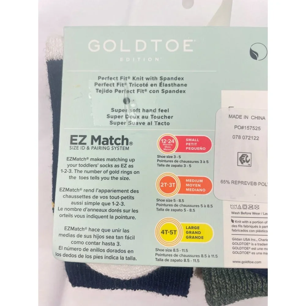 2-GOLDTOE Toddler Crew Boy 6-pack Socks 2T-3T
